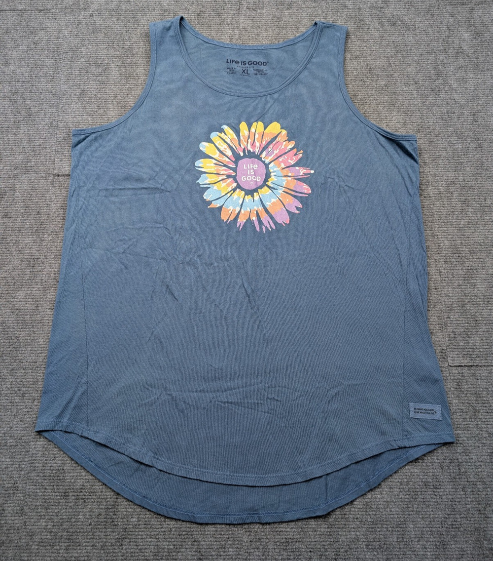 Life Is Good Tank Top Women XL Crusher Lite Sunflower Floral Cotton Summer Retro